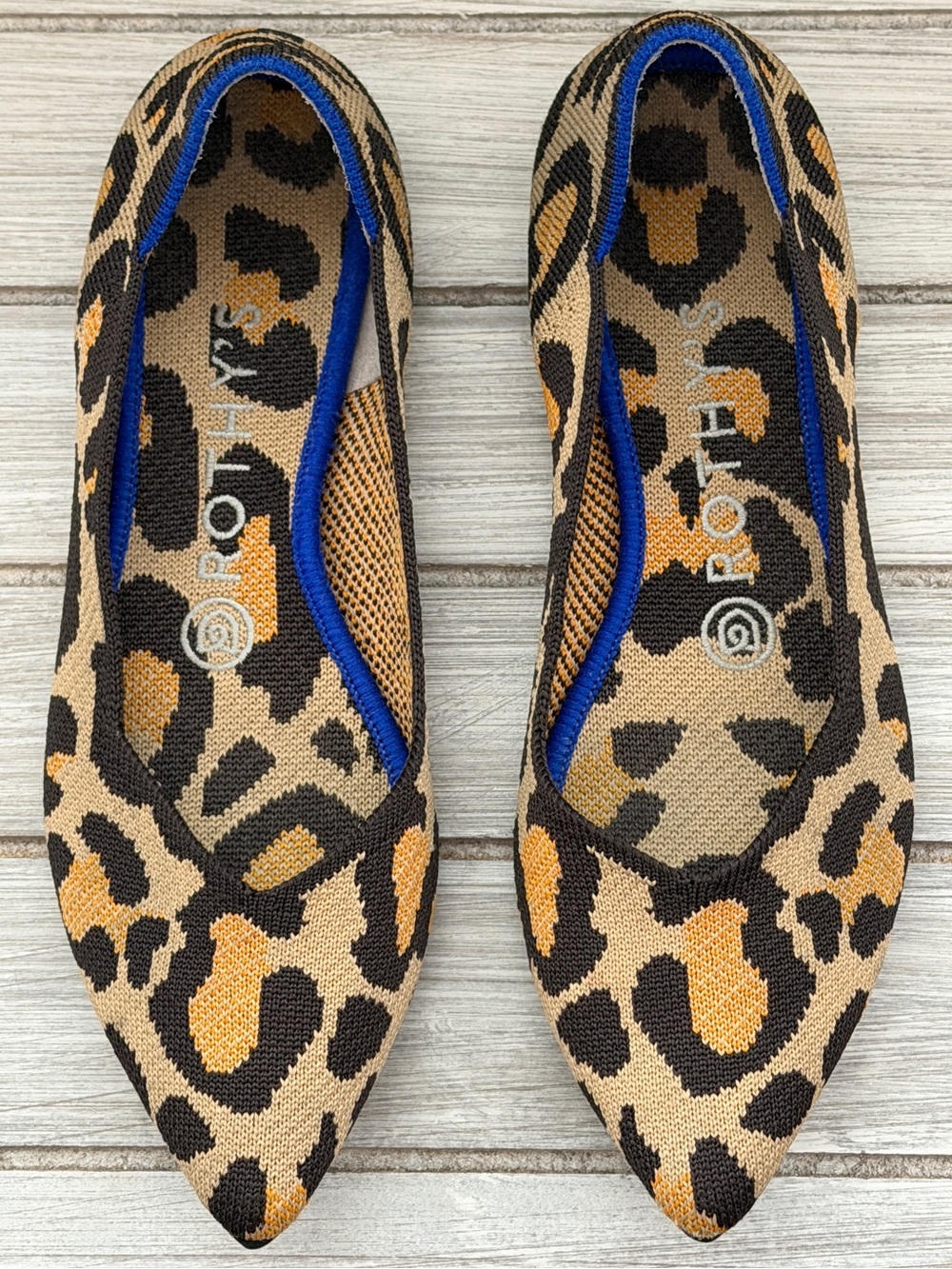 Rothy’s The Point Big Cat Leopard Flats Size 7 Retired Animal Print Washable